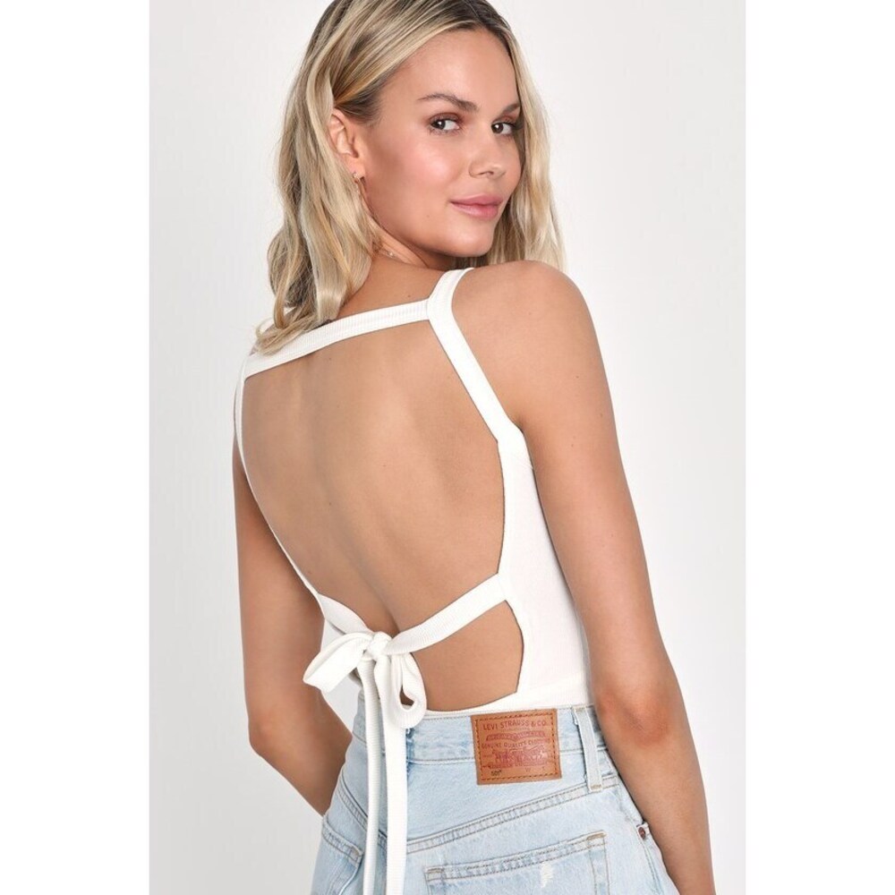 Lulus Live In The Moment Ivory Ribbed Strappy Sleeveless Bodysuit White - Size S